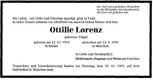 Talyai Ottilie 1919-1995 Todesanzeige